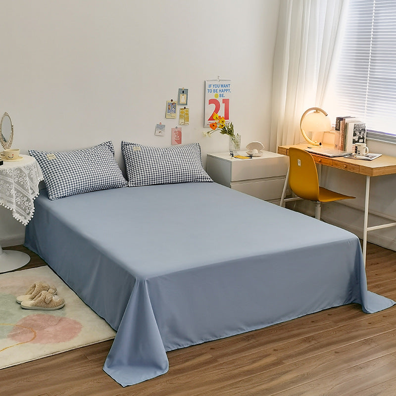 Ins-Style Brushed Twill Printed Synthetic Fiber Flat Sheet Bedding Set – Blue Check