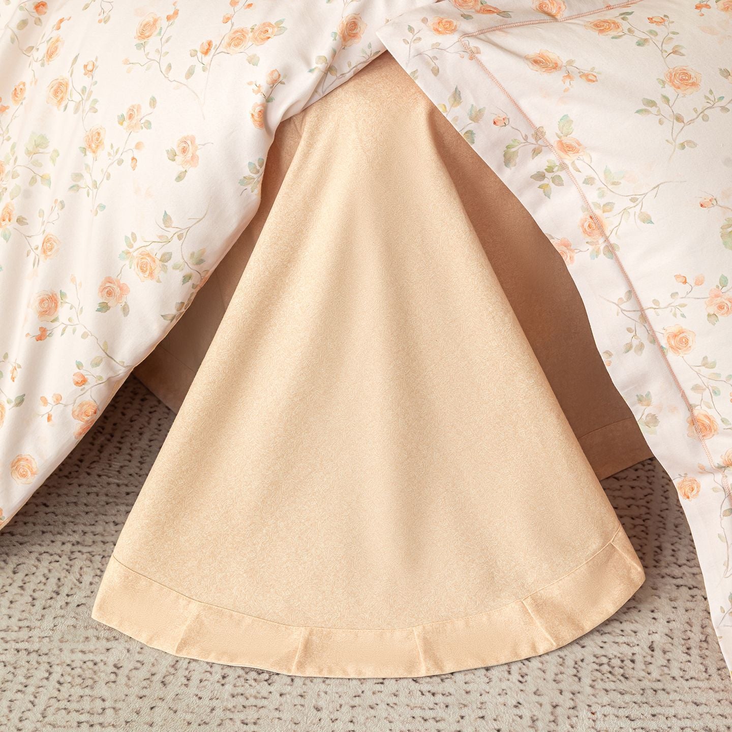 Modern Minimalist Brushed Flat Sheet Bedding Set with Orange Floral Pattern