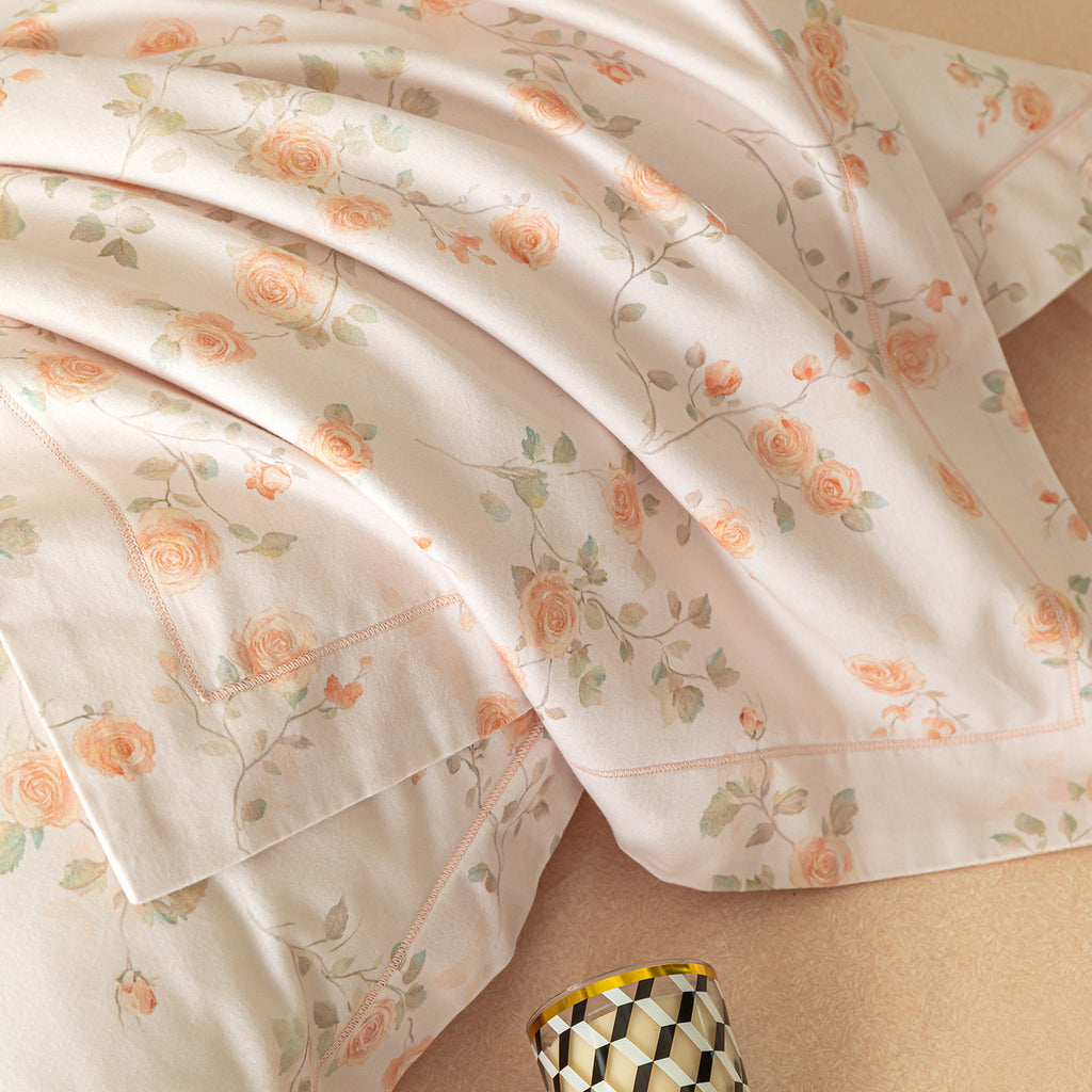 Modern Minimalist Brushed Flat Sheet Bedding Set with Orange Floral Pattern