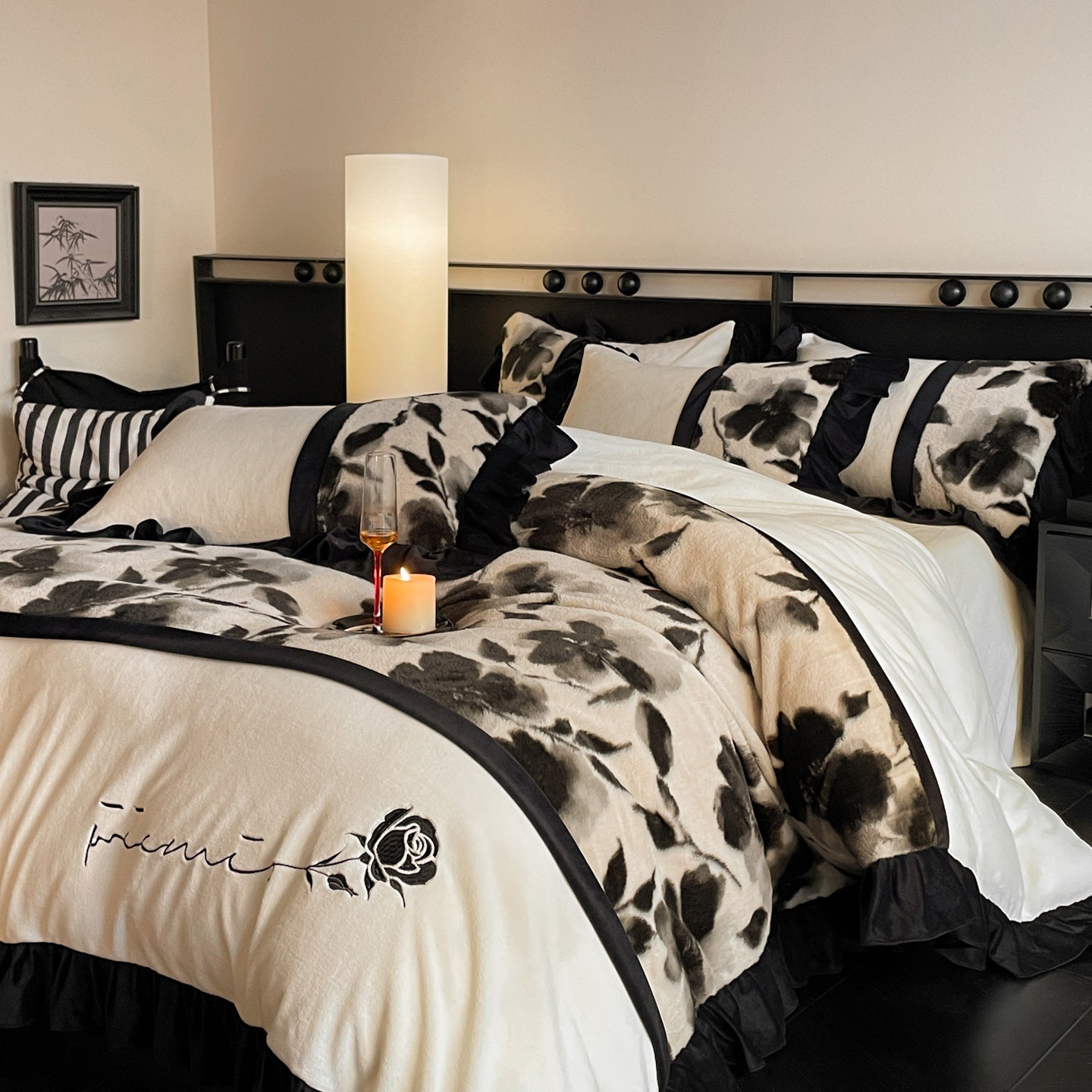 French Floral Milk Velvet Thickened Embroidered 4-Piece Bedding Set