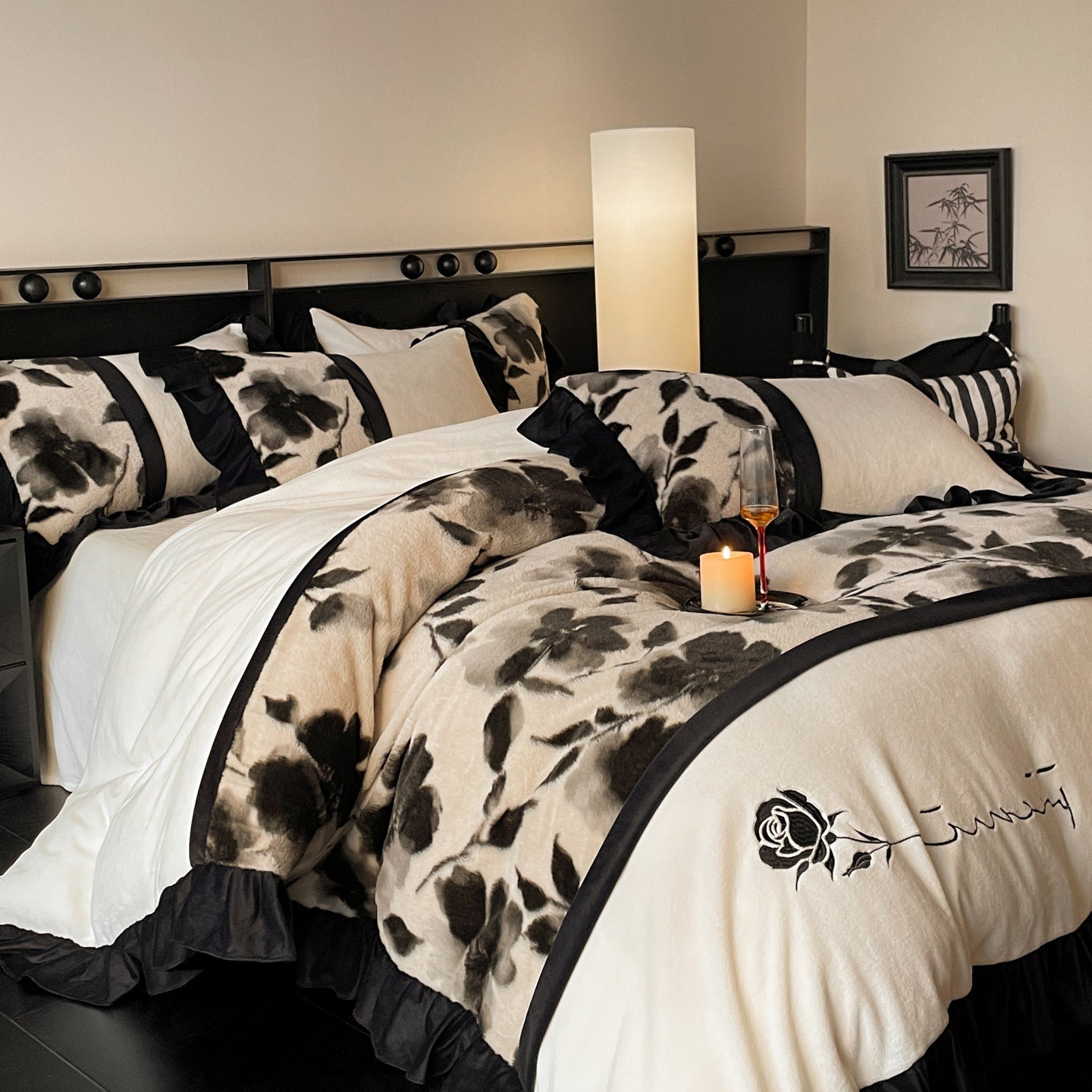French Floral Milk Velvet Thickened Embroidered 4-Piece Bedding Set