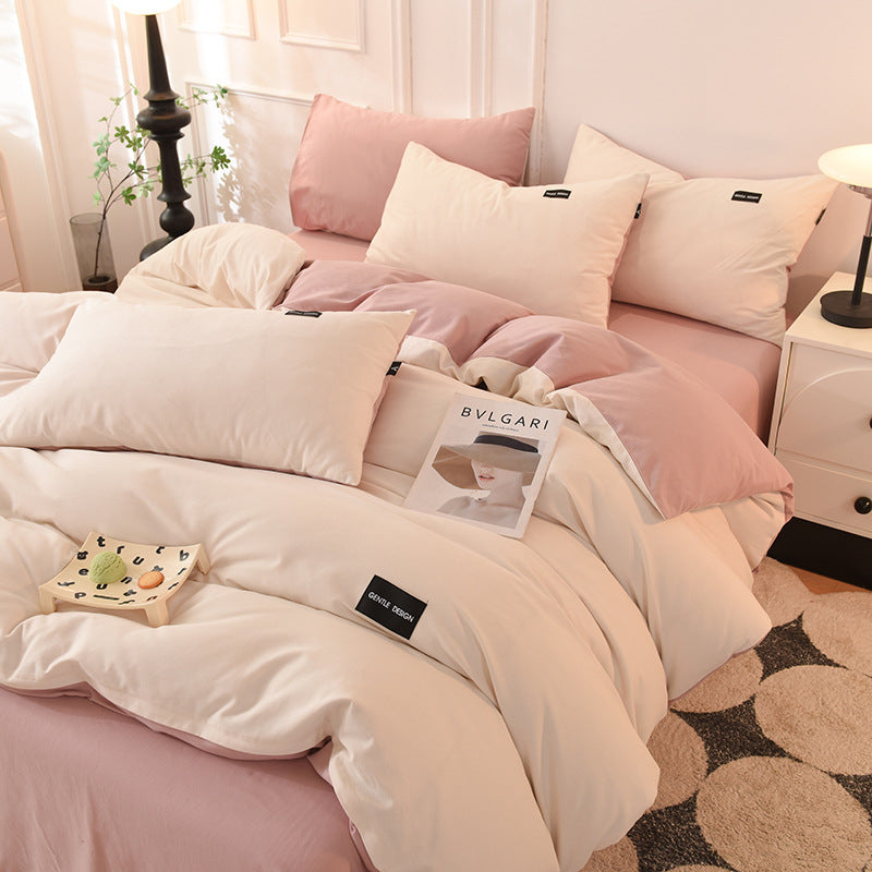 Brushed Cotton Solid-Color Winter Warm 3/4-Piece Bedding Set