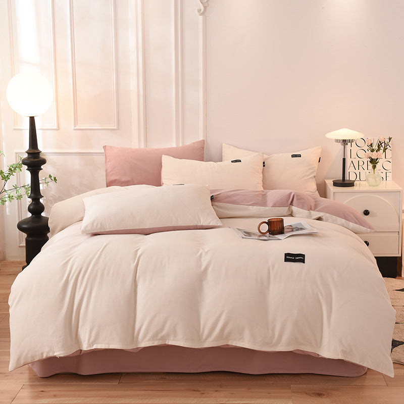 Brushed Cotton Solid-Color Winter Warm 3/4-Piece Bedding Set