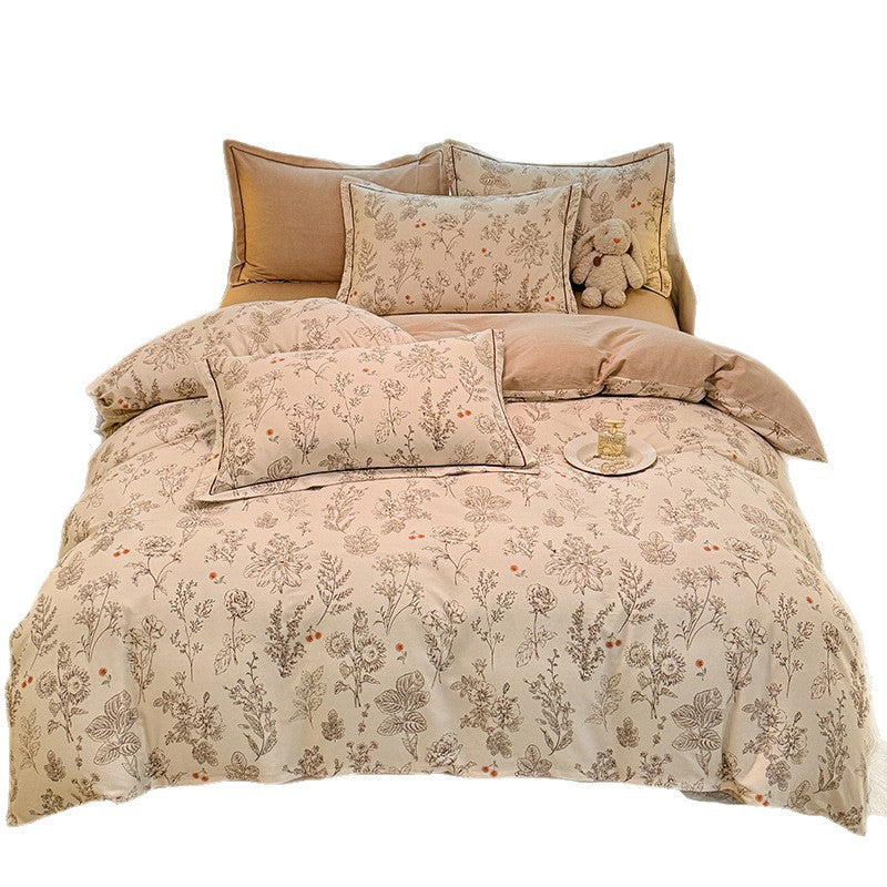 Pure Cotton Cartoon Printed Single Duvet Cover with Black and White Floral Pattern