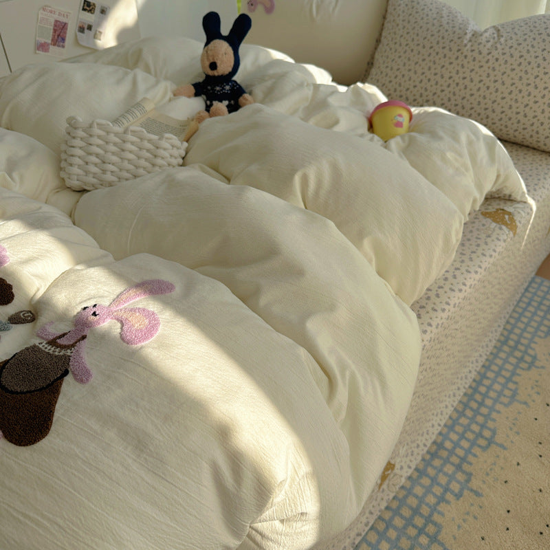 Washed Cotton Cartoon Flat Sheet Bedding Set for Kids and Teens