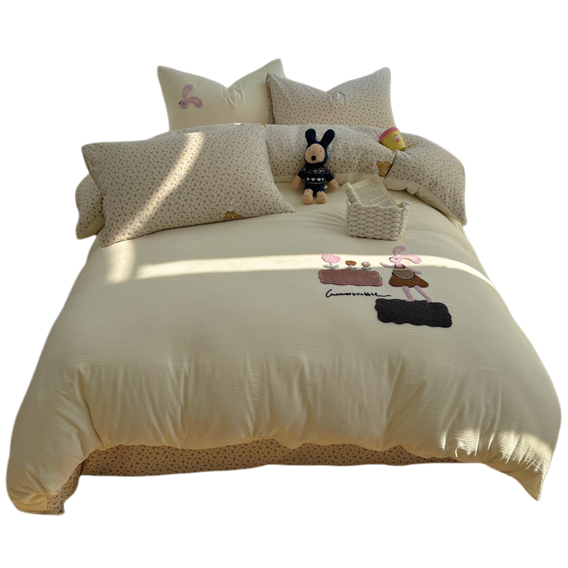 Washed Cotton Cartoon Flat Sheet Bedding Set for Kids and Teens