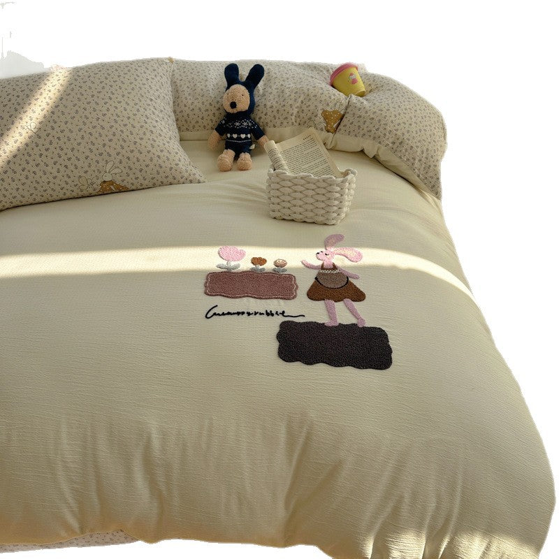 Washed Cotton Cartoon Flat Sheet Bedding Set for Kids and Teens