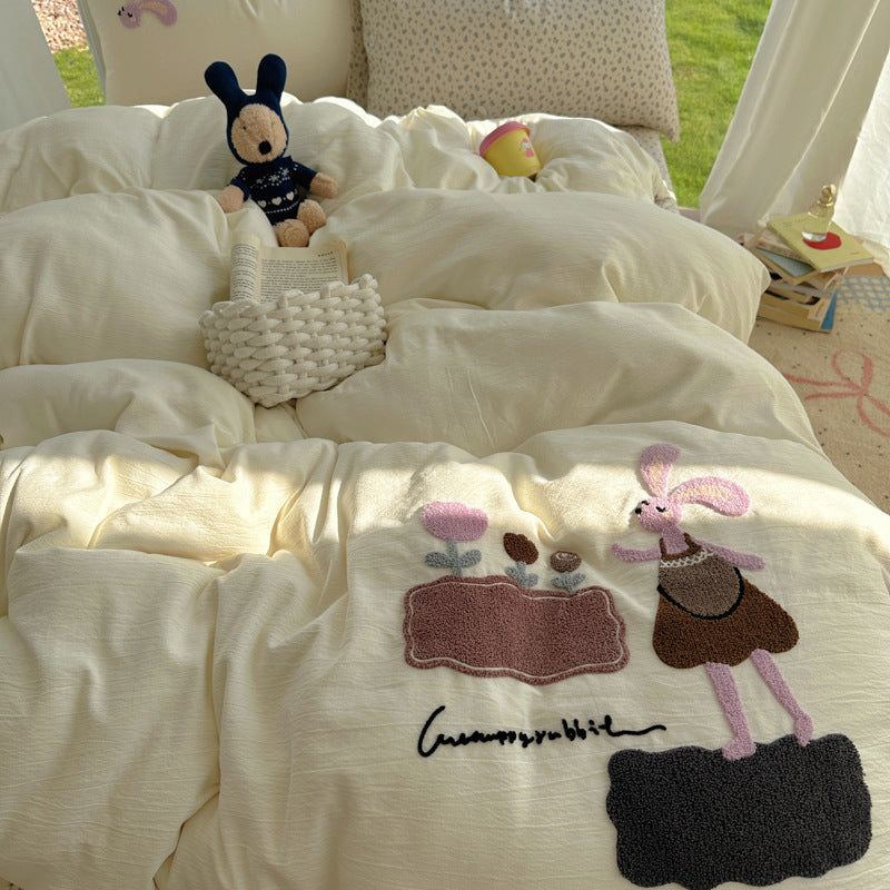 Washed Cotton Cartoon Flat Sheet Bedding Set for Kids and Teens