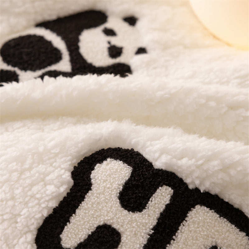 Sheep Fleece Milk Velvet Appliqué 4/3-Piece Bedding Set with Green & White Panda