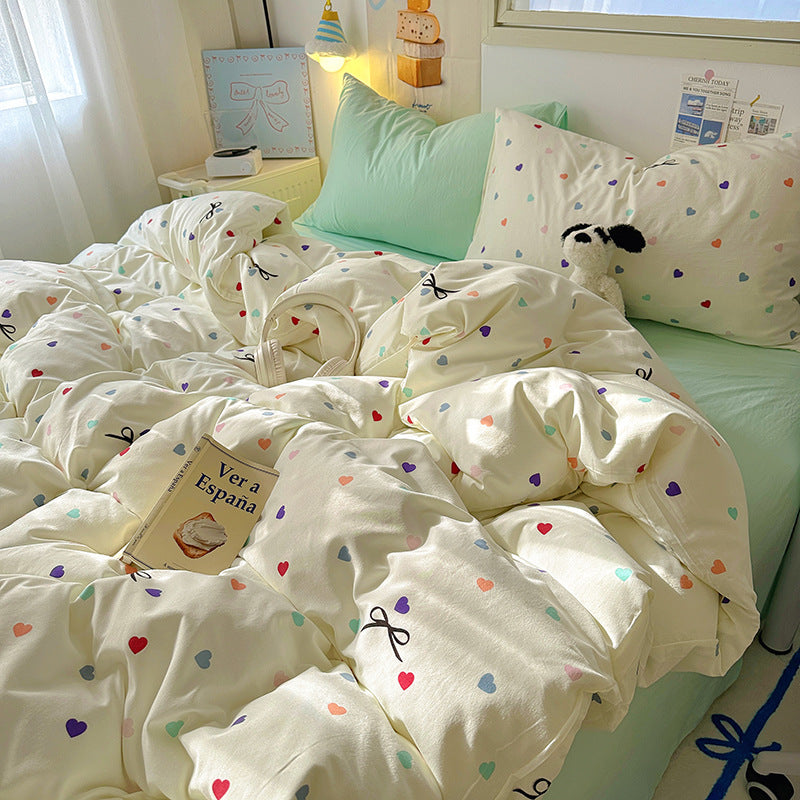 Modern Minimalist Reactive-Dyed Geometric Floral 4-Piece Bedding Set