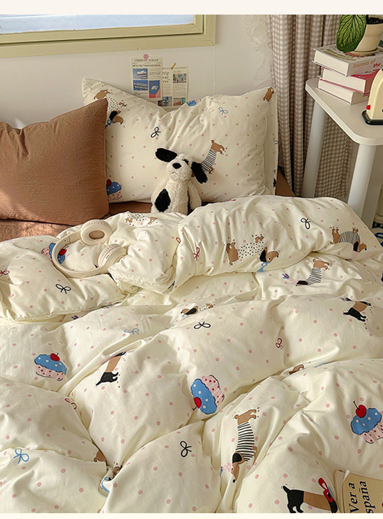 Modern Minimalist Reactive-Dyed Geometric Floral 4-Piece Bedding Set