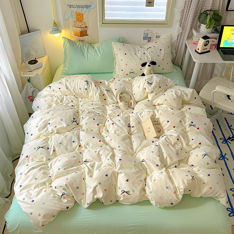 Modern Minimalist Reactive-Dyed Geometric Floral 4-Piece Bedding Set