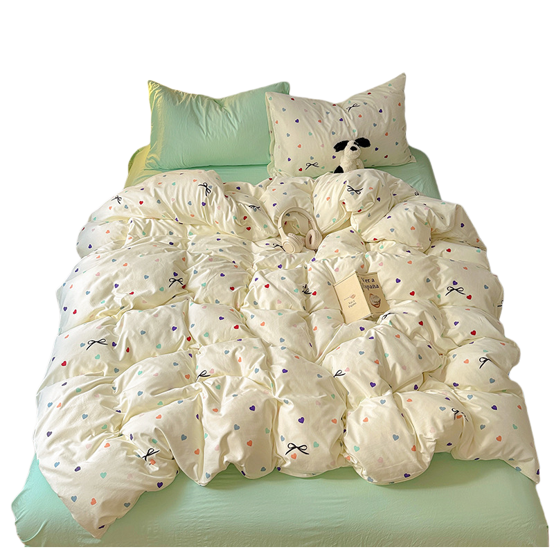 Modern Minimalist Reactive-Dyed Geometric Floral 4-Piece Bedding Set