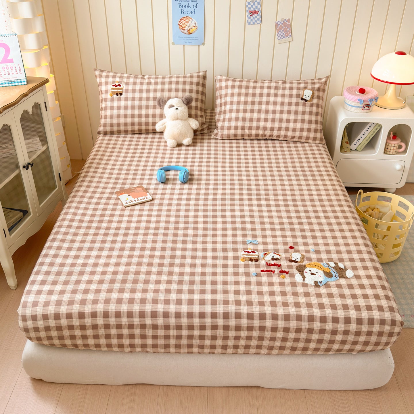 Pure Cotton 40s Cartoon Checkered Fitted Sheet with Pillowcases