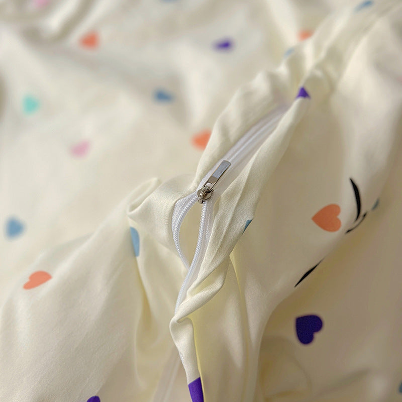 Modern Minimalist Reactive-Dyed Geometric Floral 4-Piece Bedding Set