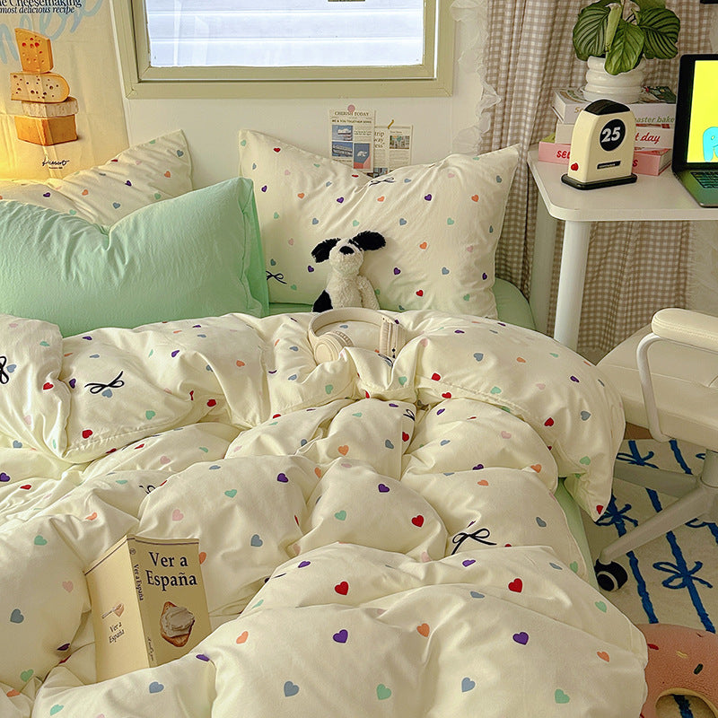 Modern Minimalist Reactive-Dyed Geometric Floral 4-Piece Bedding Set