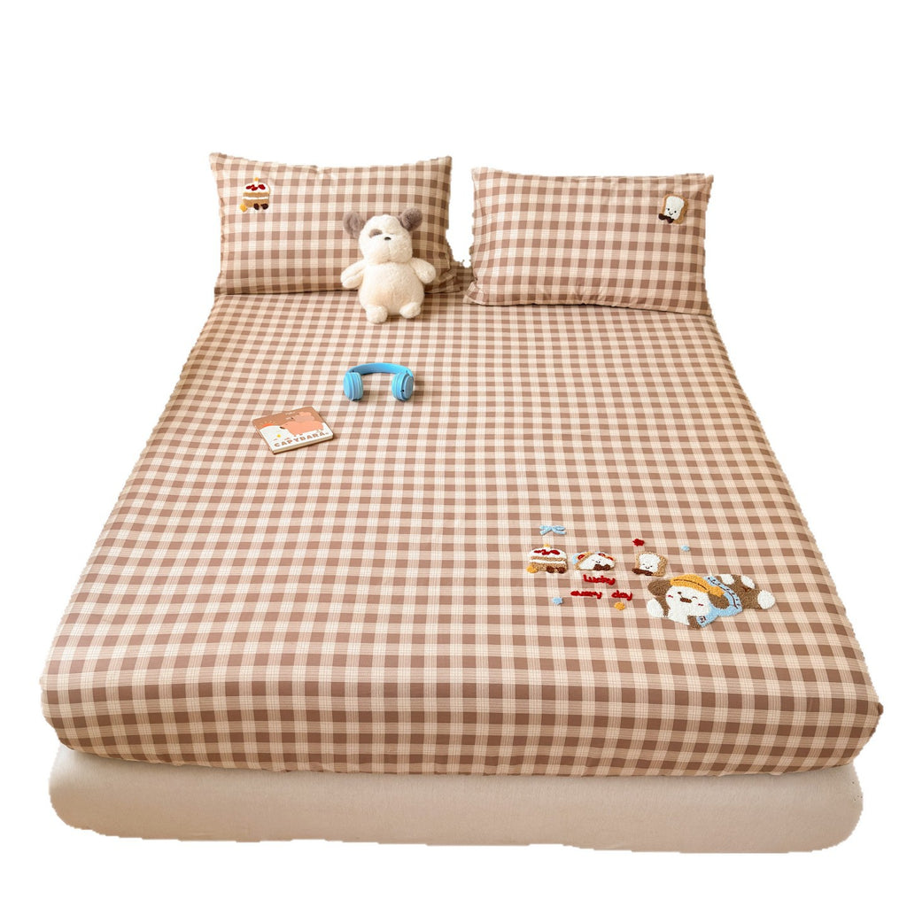 Pure Cotton 40s Cartoon Checkered Fitted Sheet with Pillowcases